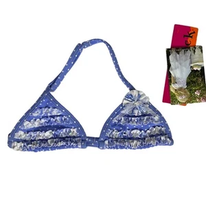 Kate Mack Swim Top Bikini Girls Blue Size 6 Shiny Ruffles New - Picture 1 of 9
