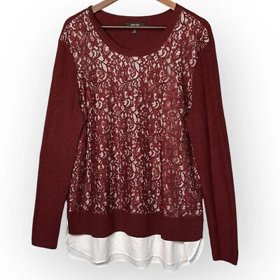 Suéter de encaje Simply Vera Vera Wang capa simulada para mujer talla L rojo dobladillo ventilado doble Foto 1 de 4