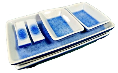 PIER 1 SUSHI 2 JUEGOS Gres Japonés - Juego de 6 Piezas, Azul y Blanco EXCELENTE Foto 1 de 4