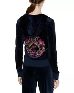 Felpa con cappuccio originale Juicy Couture Velour nuova con etichette, Regal, Small, $138 - Foto 1 di 1