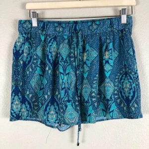 Forever 21 Shorts Women Medium Blue Geo Print Techno Rave New Wave Futuristic - Picture 1 of 12