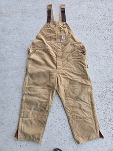 Carhartt Bib Overalls Lined Workwear Double Knee 50x30 Brown - Picture 1 of 10