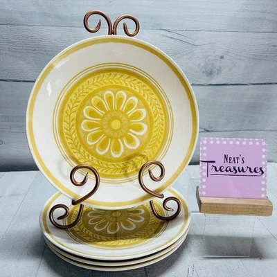 1950s Royal China Cavalier CASABLANCA Yellow Floral Ironstone Dinner Plate Set 4 - Image 1 of 4