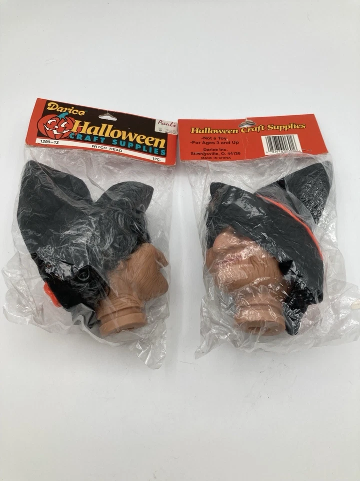 Vtg Darice Halloween Craft Supplies 5 Witch Doll Heads & 4 PR Hands
