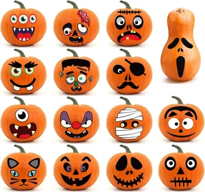 64 Stück Jack-O-Laterne Aufkleber selber machen - Halloween Kürbis Handwerk Dekoration - Bild 1 von 7
