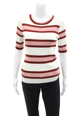 Frame Womens Striped Ribbed Short Sleeve Pullover Knit Top Cream Size M - Изображение 1 из 4