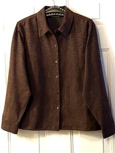 NEW Relativity Women's Sz PL Button Up Shirt Faux Suede Textured Dark Brown - Picture 1 of 11
