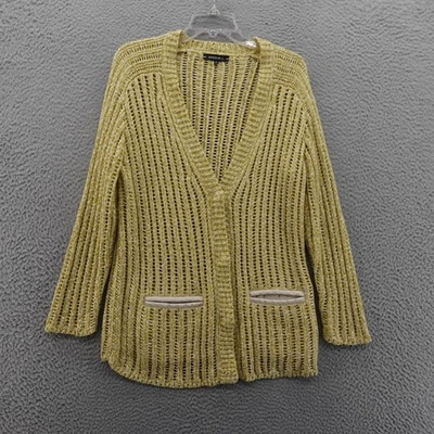 Lafayette 148 Cardigan Sweater Medium Yellow Ivory Women Open Knit Linen Cotton - Image 1 of 4
