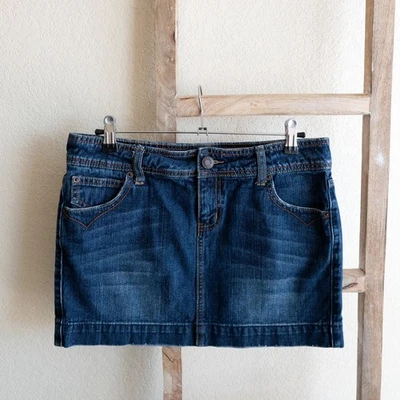 SO Falda Jean Talla 9 Azul Oscuro Denim Lavado Mini Clásica Retro Western Boho Foto 1 de 3