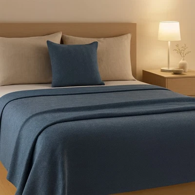 Blue Grey Herringbone Tweed Fabric 70% Wool 145cm Wide Bed Covers Quilts Throws - Image 1 of 4