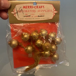 Merri-Craft Vintage Quecksilber Glas Chenille Plektren Gold Neu in Verpackung 12 Weihnachten Japan - Bild 1 von 6