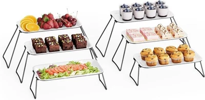 Soporte de bandeja para servir de 6 niveles para artículos de fiesta, 12" x 6,5" blanco y negro  Foto 1 de 4