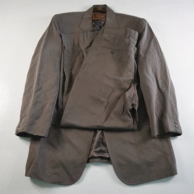 Tasso Elba 38S 30x29 Brown Silk Linen Baggy Mens Jacket Pants Suit - Image 1 of 4