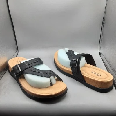 Sandalias de Tanga Clarks Brynn Madi Para Mujer 12W Cuero Negro A34 Foto 1 de 4
