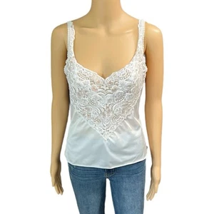Camiseta sin mangas vintage Vanity Fair lencería años 80 blanca encaje camisola - talla 34 - Imagen 1 de 7