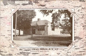 Amherst, NH New Hampshire  LIBRARY  1907 Pine~Wood Look Border Postcard - Picture 1 of 2