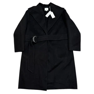 Neu Vince drapierter Ausschnitt Gürtel Wolle Kaschmir Mantel 1X schwarz zeitlos ruhig Luxus - Bild 1 von 15