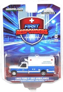 1:64 GreenLight 1993 Ford F-350 Ambulance Long Beach CA Hobby Exclusive - Picture 1 of 2