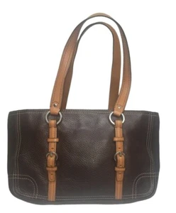 Coach Chelsea Brown Pebbled Leather 2 Handles Zipper Closure Tote Shoulder Bag - Picture 1 of 8