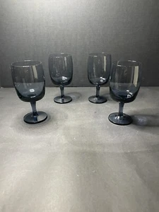 Vintage Gorham Crystal Accent II Smokey/Gray Blue Wine Set of 4 Wine Glasses - Imagen 1 de 4