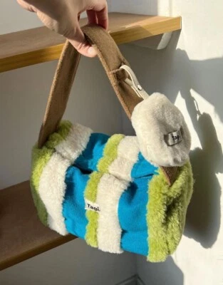 Tagi Square quiche bag lamb fur soft retro handbag fur bag Green — 第 1/4 张图片