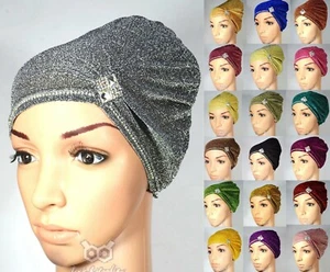 Shiny Diamante Cap Headband Bandana Head Hair Wrap Under Hijab Scarf Hat Turban - Picture 1 of 22