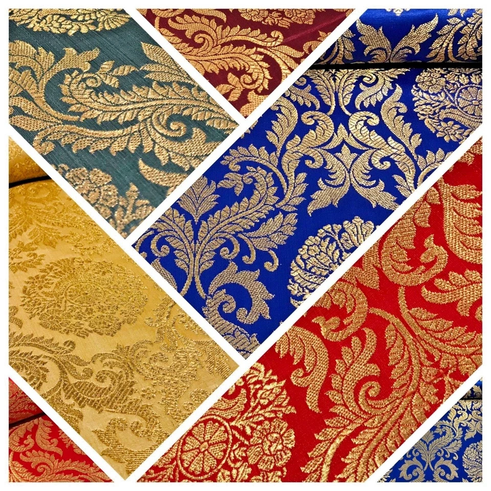 MIDTEX Gold Metallic Zierstoff indische Kunstseide Banarsi Brokat Stoff 44" breit M807