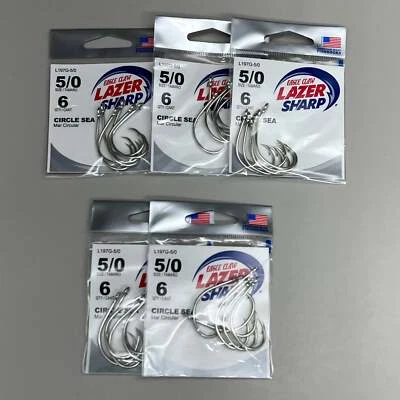 EAGLE CLAW (5 PACK) Circle Sea Freshwater & Saltwater Chrome #5/0 6pc L197G-5/0 - Image 1 of 4