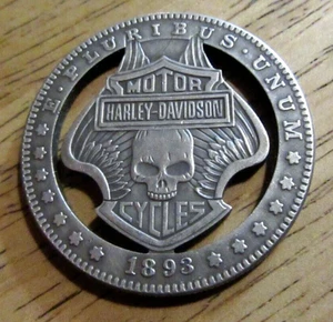 1893 Harley Davidson Biker Hobo Nickel Coin Amazing Art Hollow Cut Metal Craft - Picture 1 of 12