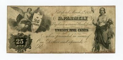 1853 25c D. Parmely - Pittsford, NEW YORK Merchant Scrip (Ormsby Printed) - Image 1 of 2