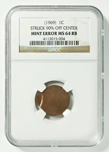 (1969) Lincoln Cent 1¢ Struck 90% Off Center Mint Error - NGC MS 64 RB - Picture 1 of 4