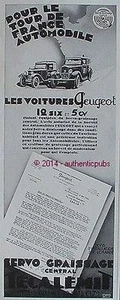 PUBLICITE TECALEMIT SERVO GRAISSAGE AUTOMOBILE PEUGEOT 12 SIX 5 CV DE 1929 AD - Imagen 1 de 1
