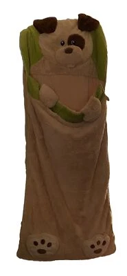 Hug Fun 睡眠狗毛绒拉链睡袋野营棕褐色和绿色睡眠 — 第 1/2 张图片