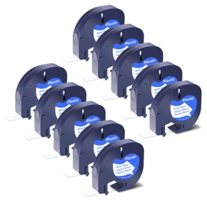 10 PK LT 91331 Compatibel DYMO White Plastic LetraTag Label Tape 12mm QX50 LT100 - Picture 1 of 12