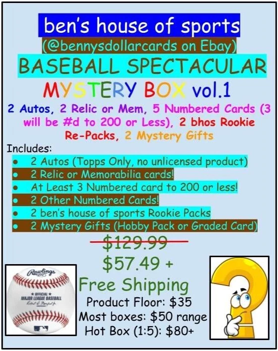 Topps MLB Baseball Mystery BOX, 2 Autos + 2 Mem + 5 Numbered Cards Guaranteed! - Image 1 of 1