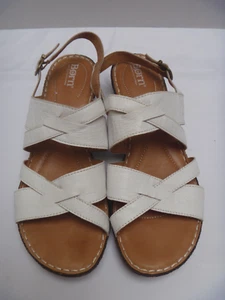 BORN Sandals Womens Size 11M White Leather Strappy Buckle Shoes 1.5" Heel - Picture 1 of 8