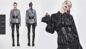 Punk Women Slim Zipper Up Black Leather Drawstring Decoration Adjustable Girdle