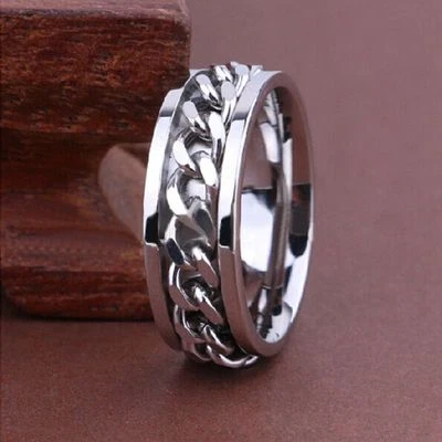 50 X Spinner silver chains Stainless steel Ring Jewelry Men's  lots wholesale - Image 1 of 2