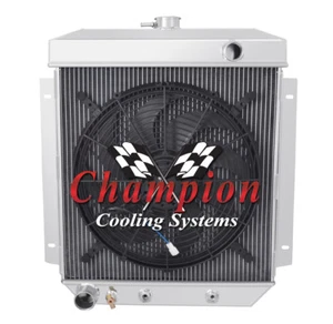 2 Row RS Champion Radiator W/ 16" Fan for 1955 1956 Ford Mainline V8 Engine - Picture 1 of 9