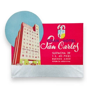 Gran Hotel San Carlos Buenos Aires Argentina Bagaglio Vintage Etichetta Art Decò - Foto 1 di 3