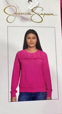 JESSICA SIMPSON - SIZE: Medium - Lace Hot Pink Long Sleeve Blouse - NEW! - Image 1 of 4