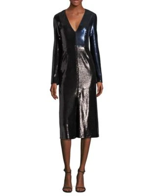 Vestido DIANE von FURSTENBERG DVF Negro Azul Marino Bloque de Color Lentejuelas Adornado 4 = S Foto 1 de 4