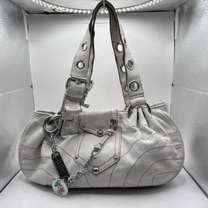 Rare Vintage Y2K Original Juicy Couture White Leather Hobo Bag Silver Charms - Picture 1 of 19