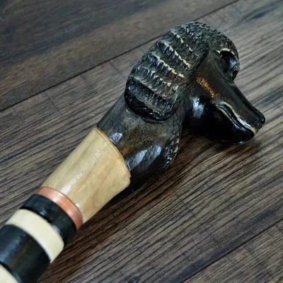 Walking Stick Cane Wooden Walking Cane Handmade Hand Carving Poodle black UK - Image 1 of 3