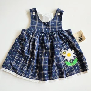 Good Lad Vintage 80s Blue Daisy & Bumblebee Eyelet Jumper Dress Size 18 Mos NWT - Picture 1 of 10