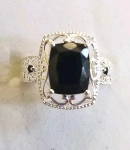 Australian Black Tourmaline Black Spinel  Sterling Silver Ring Size 5 - Picture 1 of 11