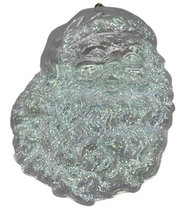 Weihnachten Weihnachtsmann Kopf klar weiß Glitzer Kunststoff Baumschmuck 4" LESEN - Bild 1 von 7