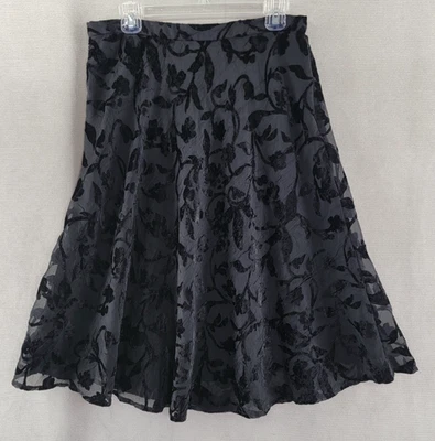 Talbots Skirt Womens 14 Petite Velvet Burnout Black Floral Whimsigoth Sheer Vtg - Image 1 of 4