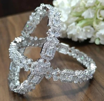 Designer AD CZ Indian Ethnic Wedding Silver Plated Bollywood Bridal 2'8... - Immagine 1 di 4