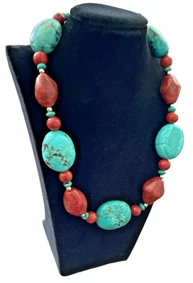 Jay King 21" Beaded Necklace 925 Sterling Silver -Red Coral,Turquoise,Earthy - Image 1 of 4